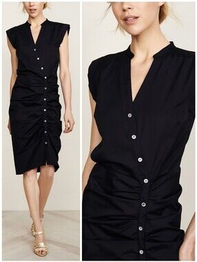 Veronica Beard Cotton Ruched Asymmetric Black Shirt Dress, 10
